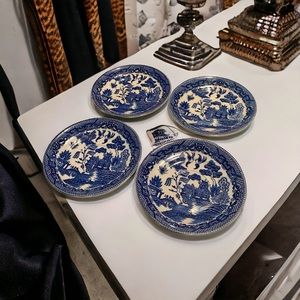 4 Antique Japanese Blue Willow Saucers c. 1960